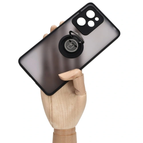 Etui z uchwytem na palec Bizon Case Hybrid Ring do Xiaomi Poco X5 Pro przydymione z czarną ramką