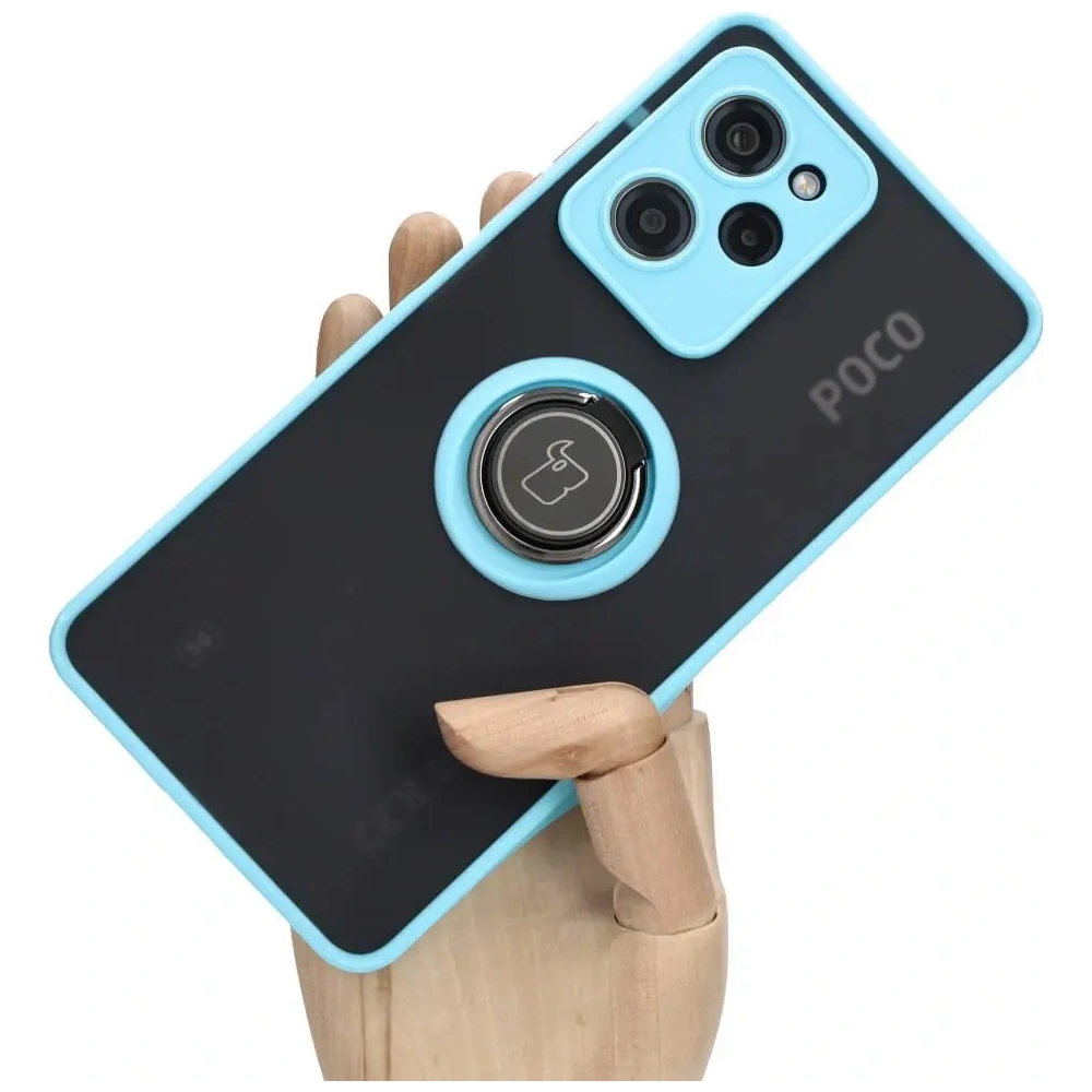 Hurtownia GSM - Etui z uchwytem na palec Bizon Case Hybrid Ring do Xiaomi Poco X5 Pro przydymione z jasnoniebieską ramką - BIZ2177 - {ean13} - Hurt