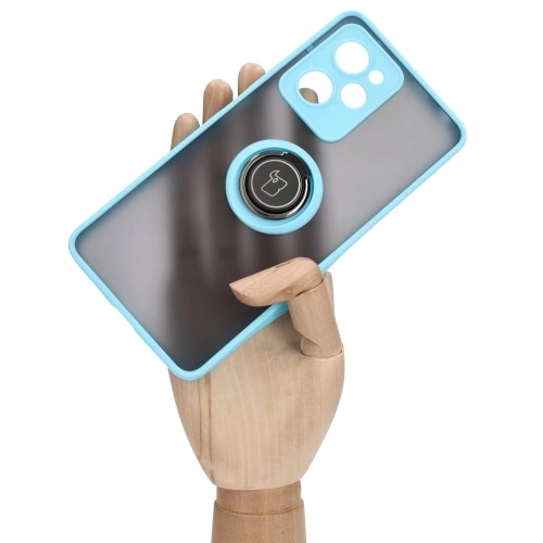 Etui z uchwytem na palec Bizon Case Hybrid Ring do Xiaomi Poco X5 Pro przydymione z jasnoniebieską ramką