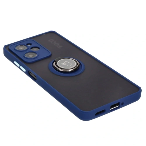 Etui z uchwytem na palec Bizon Case Hybrid Ring do Xiaomi Poco X5 Pro przydymione z granatową ramką