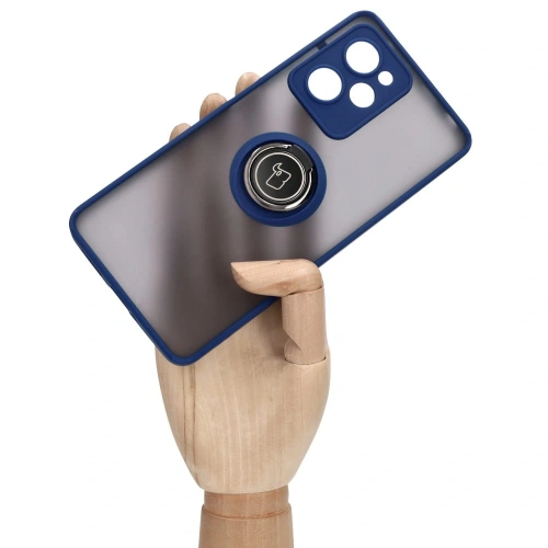 Etui z uchwytem na palec Bizon Case Hybrid Ring do Xiaomi Poco X5 Pro przydymione z granatową ramką