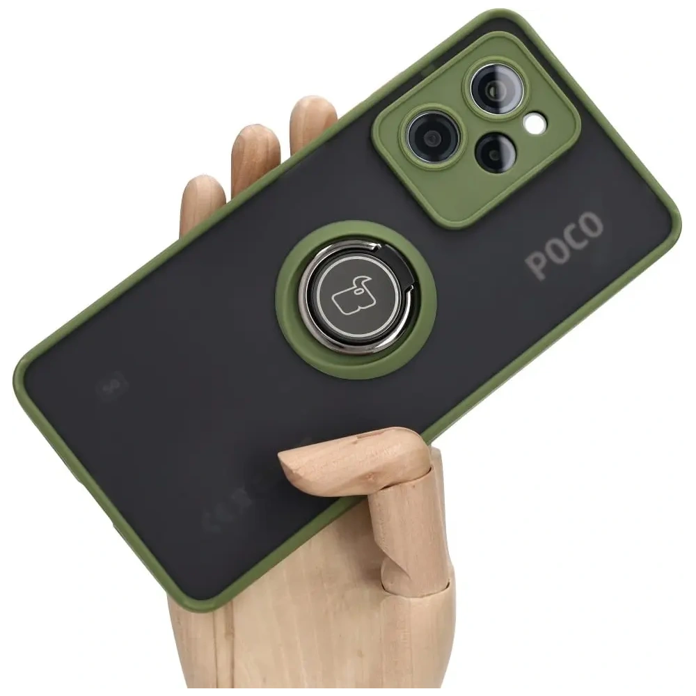 Hurtownia GSM - Etui s úchopem na prst Bizon Case Hybrid Ring do Xiaomi Poco X5 Pro kouřové se zeleným rámečkem - BIZ2179 - {ean13} - Hurt