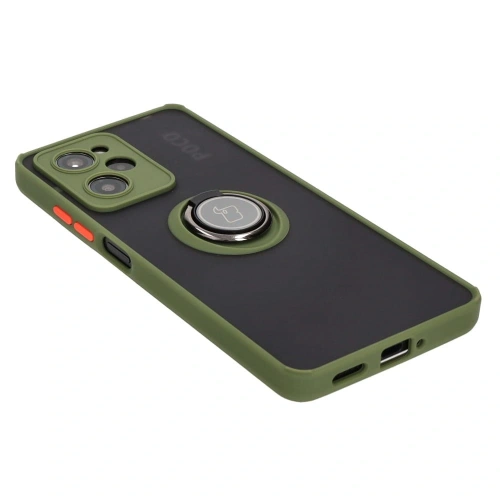 Etui z uchwytem na palec Bizon Case Hybrid Ring do Xiaomi Poco X5 Pro przydymione z zieloną ramką