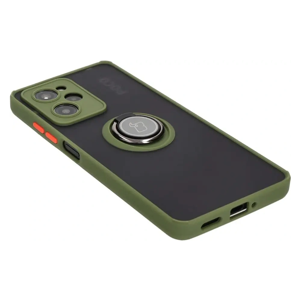 Hurtownia GSM - Etui s úchopem na prst Bizon Case Hybrid Ring do Xiaomi Poco X5 Pro kouřové se zeleným rámečkem - BIZ2179 - {ean13} - Hurt