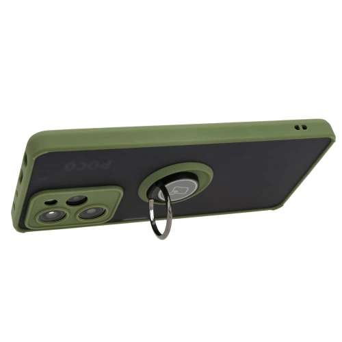 Etui z uchwytem na palec Bizon Case Hybrid Ring do Xiaomi Poco X5 Pro przydymione z zieloną ramką