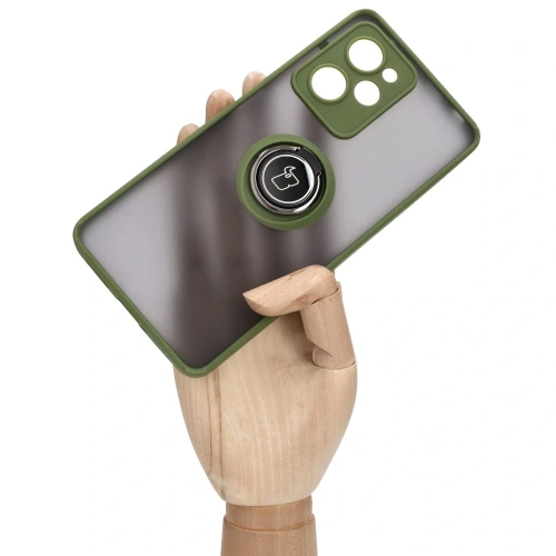 Etui z uchwytem na palec Bizon Case Hybrid Ring do Xiaomi Poco X5 Pro przydymione z zieloną ramką