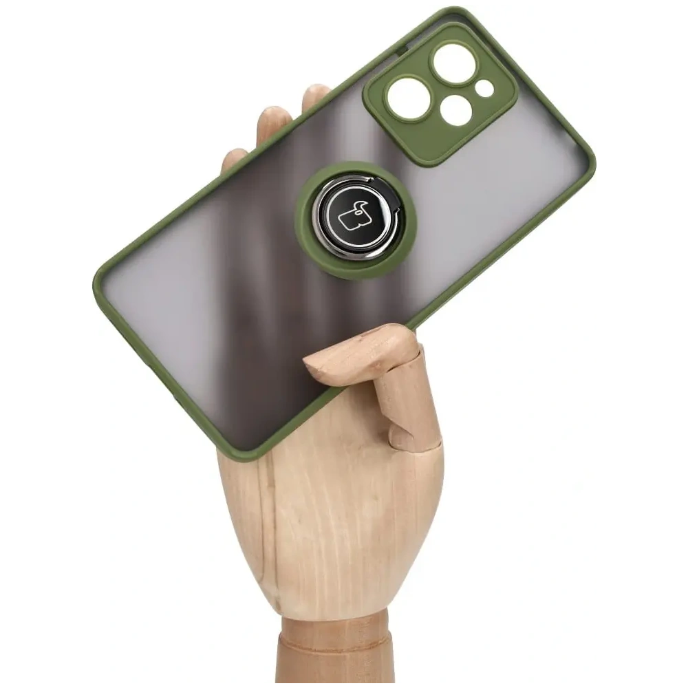 Hurtownia GSM - Etui s úchopem na prst Bizon Case Hybrid Ring do Xiaomi Poco X5 Pro kouřové se zeleným rámečkem - BIZ2179 - {ean13} - Hurt