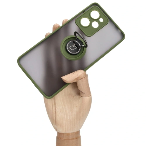 Etui z uchwytem na palec Bizon Case Hybrid Ring do Xiaomi Poco X5 Pro przydymione z zieloną ramką