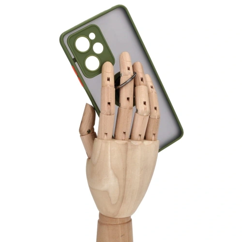 Etui z uchwytem na palec Bizon Case Hybrid Ring do Xiaomi Poco X5 Pro przydymione z zieloną ramką