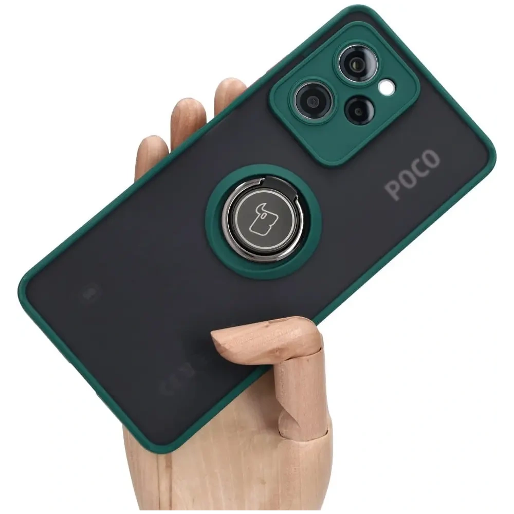 Hurtownia GSM - Etui s úchytem na prst Bizon Case Hybrid Ring do Xiaomi Poco X5 Pro kouřové s tmavě zeleným rámečkem - BIZ2180 - {ean13} - Hurt