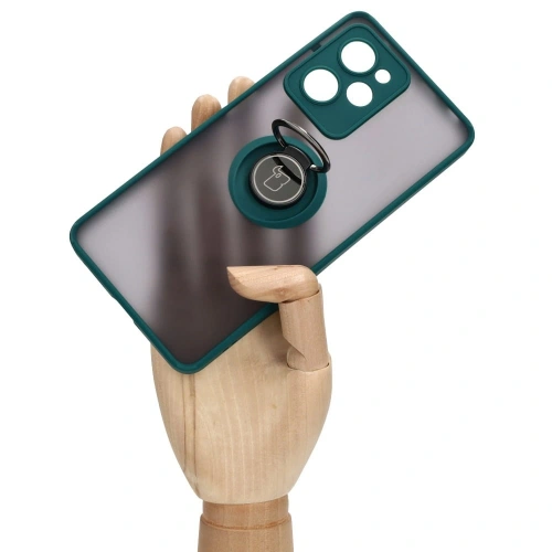 Etui z uchwytem na palec Bizon Case Hybrid Ring do Xiaomi Poco X5 Pro przydymione z ciemnozieloną ramką