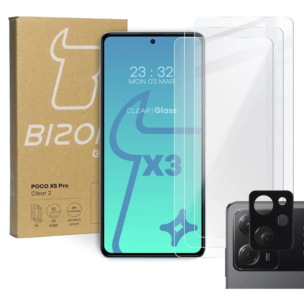 Wholesale BIZON Clear 2 3x screen glass + camera glass Poco X5 Pro - BIZ2181 - {ean13} - Hurt