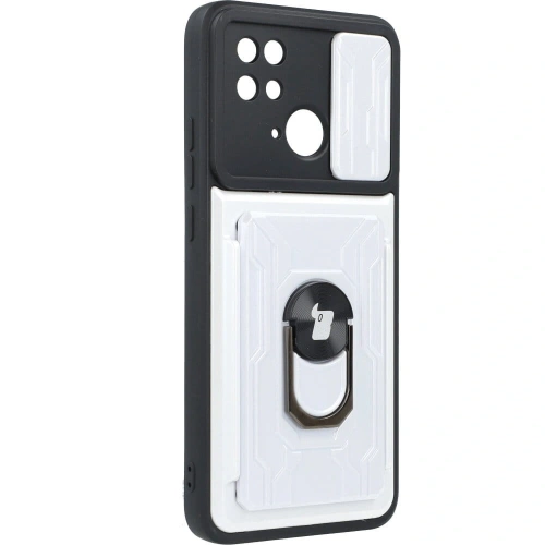 Etui Bizon Case Camshield Card Slot Ring do Xiaomi Redmi 10C białe