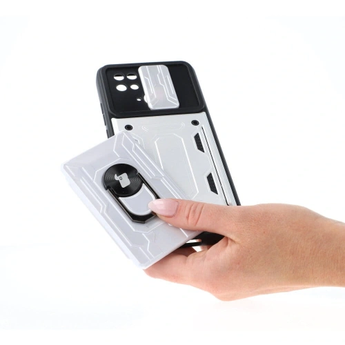 Etui Bizon Case Camshield Card Slot Ring do Xiaomi Redmi 10C białe