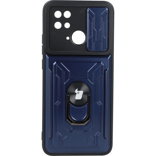 Etui Bizon Case Camshield Card Slot Ring do Xiaomi Redmi 10C granatowe