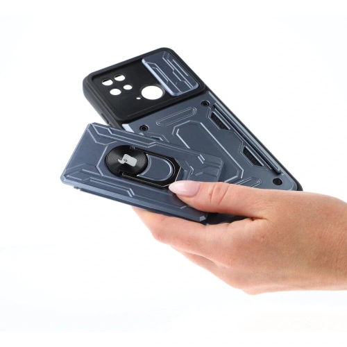Etui Bizon Case Camshield Card Slot Ring do Xiaomi Redmi 10C szare