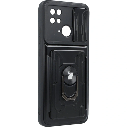 Etui Bizon Case Camshield Card Slot Ring do Xiaomi Redmi 10C czarne