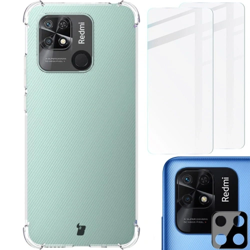 Etui + 2x szkło na ekran + obiektyw Bizon Case Clear Pack do Xiaomi Poco C40/Redmi 10C przezroczyste