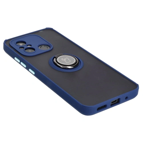 Etui z uchwytem na palec Bizon Case Hybrid Ring do Xiaomi Redmi 12C przydymione z granatową ramką