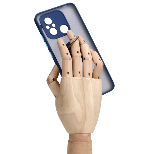 Etui z uchwytem na palec Bizon Case Hybrid Ring do Xiaomi Redmi 12C przydymione z granatową ramką