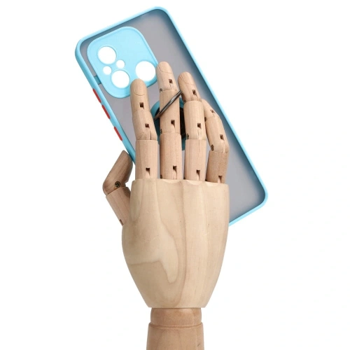 Etui z uchwytem na palec Bizon Case Hybrid Ring do Xiaomi Redmi 12C przydymione z jasnoniebieską ramką