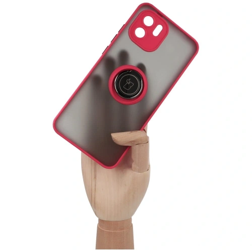 Etui z uchwytem na palec Bizon Case Hybrid Ring do Xiaomi Redmi A1 przydymione z czerwoną ramką