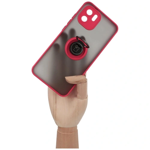 Etui z uchwytem na palec Bizon Case Hybrid Ring do Xiaomi Redmi A1 przydymione z czerwoną ramką