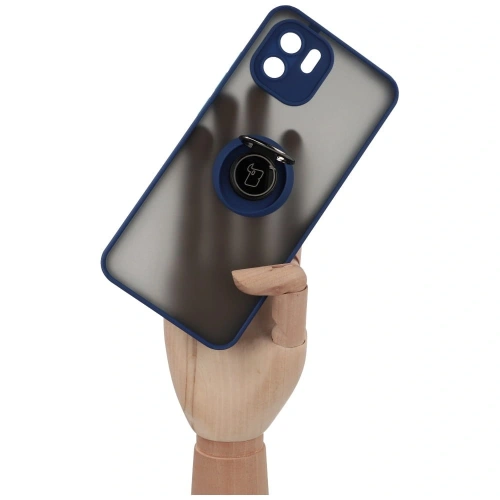 Etui z uchwytem na palec Bizon Case Hybrid Ring do Xiaomi Redmi A1 przydymione z granatową ramką