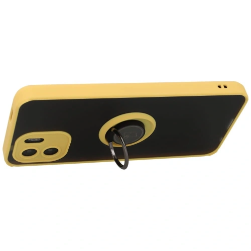 Etui z uchwytem na palec Bizon Case Hybrid Ring do Xiaomi Redmi A1 przydymione z żółtą ramką