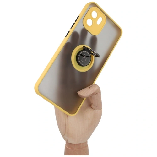 Etui z uchwytem na palec Bizon Case Hybrid Ring do Xiaomi Redmi A1 przydymione z żółtą ramką