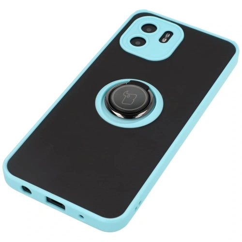 Etui z uchwytem na palec Bizon Case Hybrid Ring do Xiaomi Redmi A1 przydymione z jasnoniebieską ramką