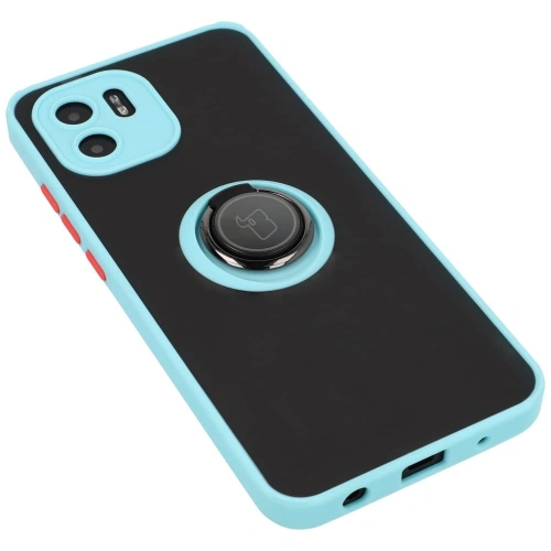 Etui z uchwytem na palec Bizon Case Hybrid Ring do Xiaomi Redmi A1 przydymione z jasnoniebieską ramką