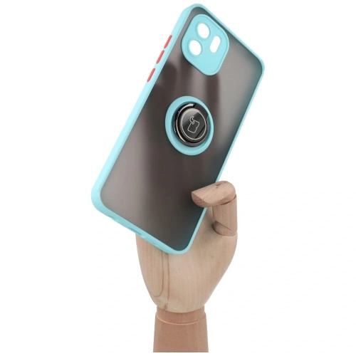 Etui z uchwytem na palec Bizon Case Hybrid Ring do Xiaomi Redmi A1 przydymione z jasnoniebieską ramką