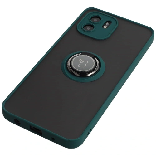Etui z uchwytem na palec Bizon Case Hybrid Ring do Xiaomi Redmi A1 przydymione z ciemnozieloną ramką