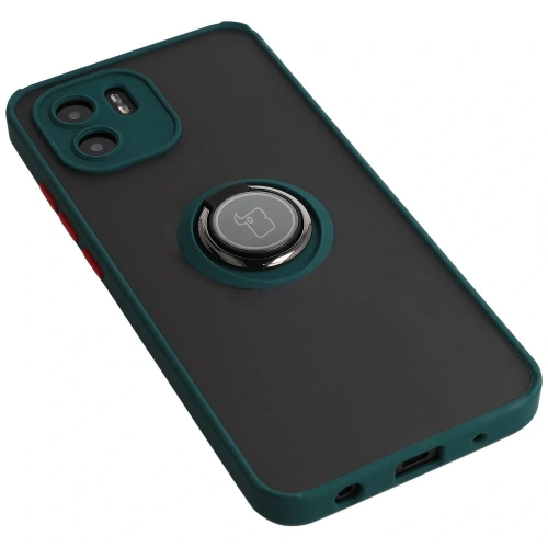 Etui z uchwytem na palec Bizon Case Hybrid Ring do Xiaomi Redmi A1 przydymione z ciemnozieloną ramką