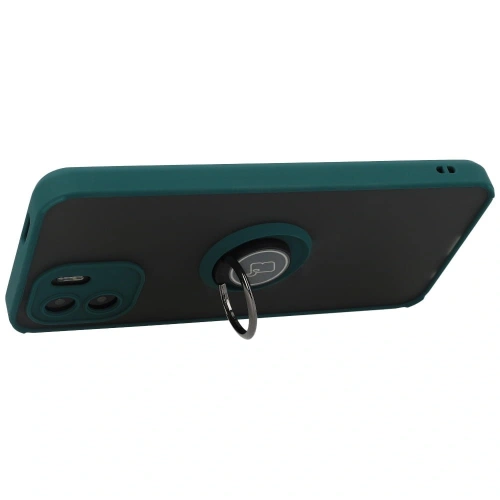 Etui z uchwytem na palec Bizon Case Hybrid Ring do Xiaomi Redmi A1 przydymione z ciemnozieloną ramką