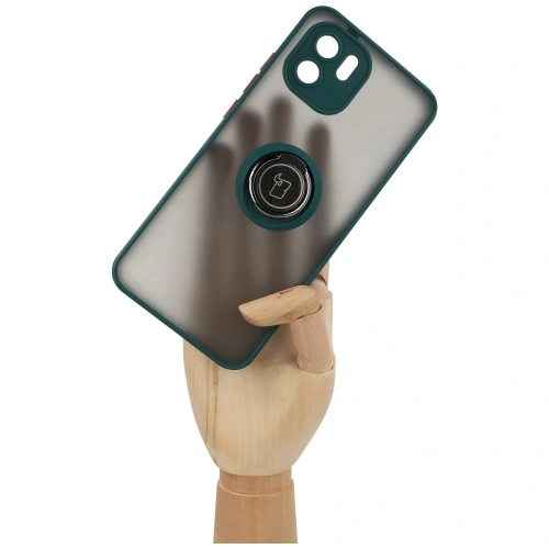 Etui z uchwytem na palec Bizon Case Hybrid Ring do Xiaomi Redmi A1 przydymione z ciemnozieloną ramką