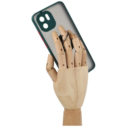 Etui z uchwytem na palec Bizon Case Hybrid Ring do Xiaomi Redmi A1 przydymione z ciemnozieloną ramką