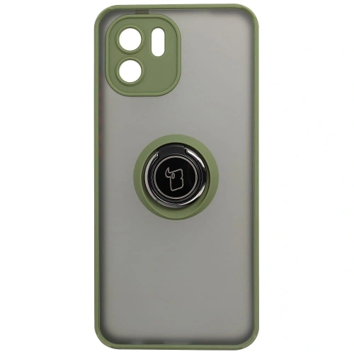 Etui z uchwytem na palec Bizon Case Hybrid Ring do Xiaomi Redmi A1 przydymione z zieloną ramką