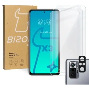 Hurtownia GSM - Bizon Sticlă Clară din sticlă întărită - 3 buc. + sticlă de lentilă pentru Redmi Note 10 Pro - BIZ2250 - {ean13} - Hurt