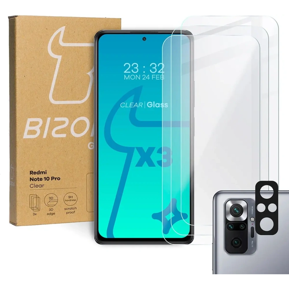Wholesale Bizon Glass Clear tempered glass - 3 pcs. + lens glass Redmi Note 10 Pro - BIZ2250 - {ean13} - Hurt