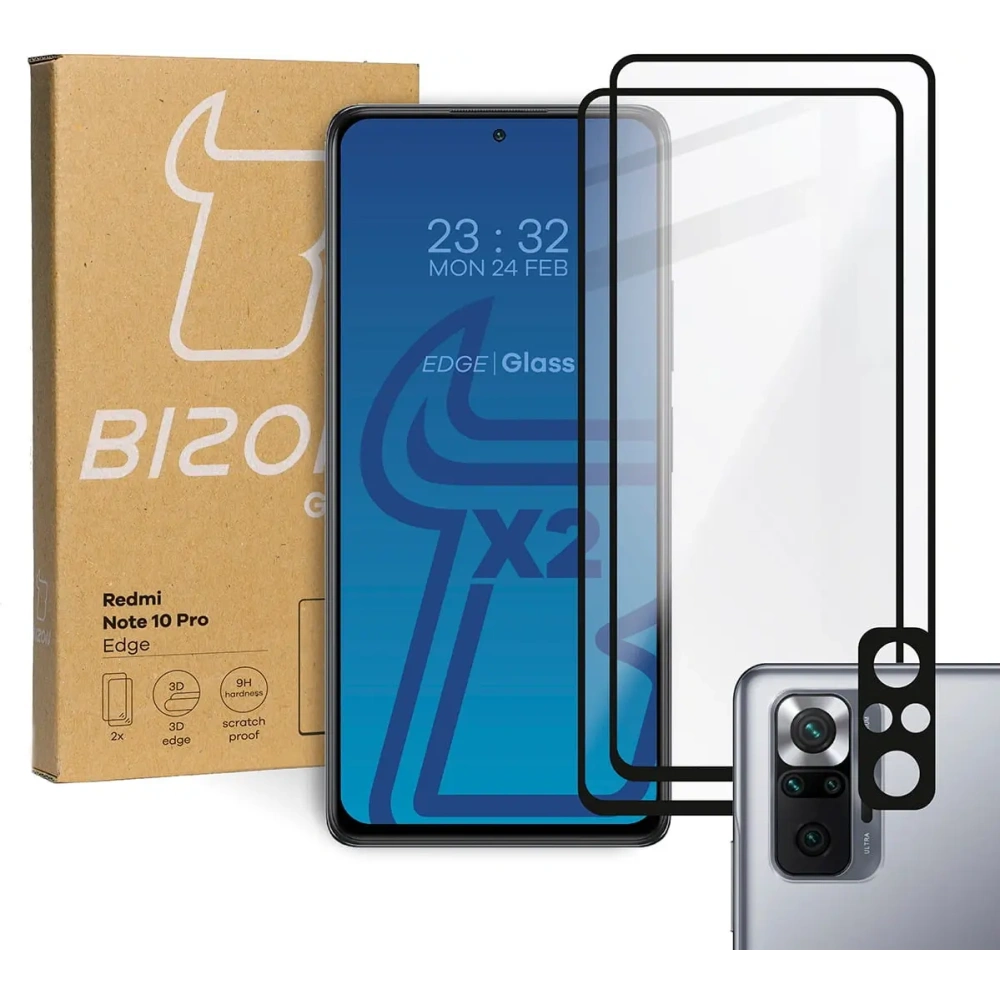 Hurtownia GSM - Bizon Glass Edge gehärtetes Glas - [2 PACK] + Linsenschutz für Redmi Note 10 Pro schwarz - BIZ2251 - {ean13} - Hurt
