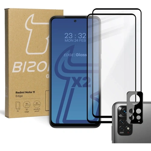 Szkło hartowane Bizon Glass Edge - [2 PACK] + ochrona na obiektyw Redmi Note 11