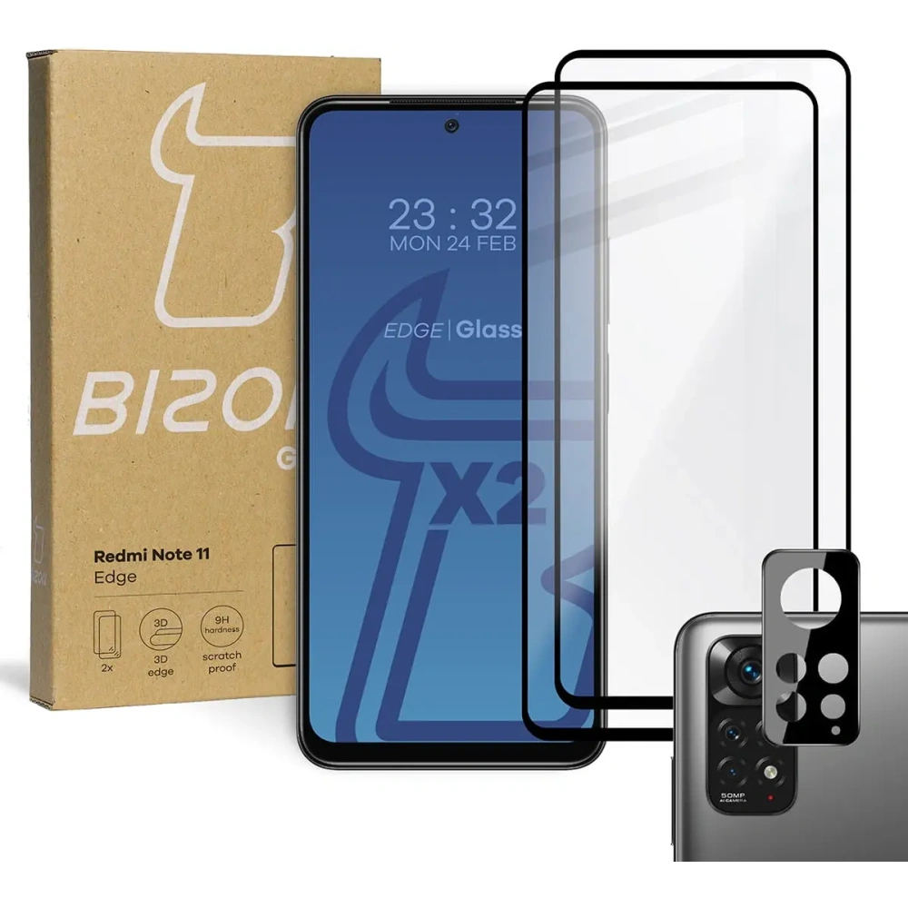 Wholesale Bizon Glass Edge tempered glass - [2 PACK] + lens protection Redmi Note 11 black - BIZ2257 - {ean13} - Hurt