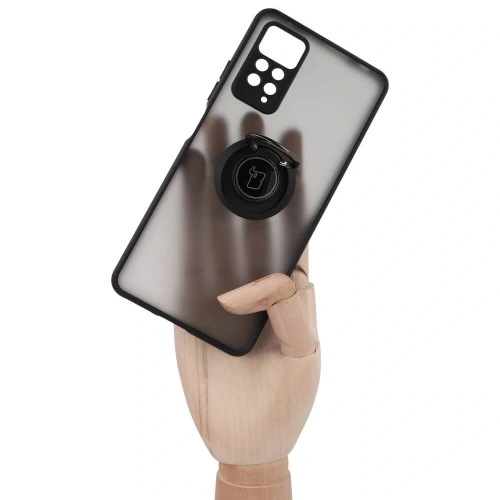 Etui z uchwytem na palec Bizon Case Hybrid Ring do Xiaomi Redmi Note 11 Pro / Pro 5G przydymione z czarną ramką