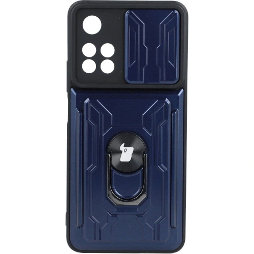 Etui Bizon Case Camshield Card Slot Ring do Xiaomi Redmi Note 11 Pro+ 5G granatowe