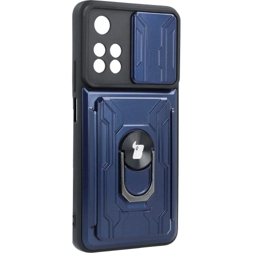 Etui Bizon Case Camshield Card Slot Ring do Xiaomi Redmi Note 11 Pro+ 5G granatowe