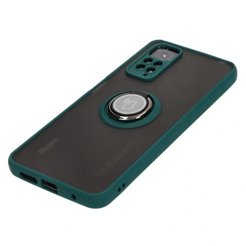 Etui z uchwytem na palec Bizon Case Hybrid Ring do Xiaomi Redmi Note 11 / 11S 4G przydymione z ciemnozieloną ramką