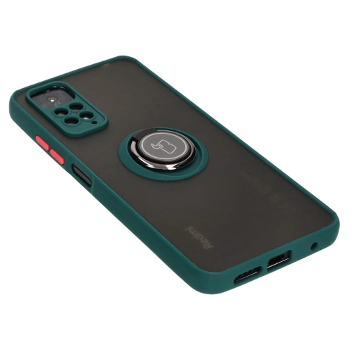 Etui z uchwytem na palec Bizon Case Hybrid Ring do Xiaomi Redmi Note 11 / 11S 4G przydymione z ciemnozieloną ramką