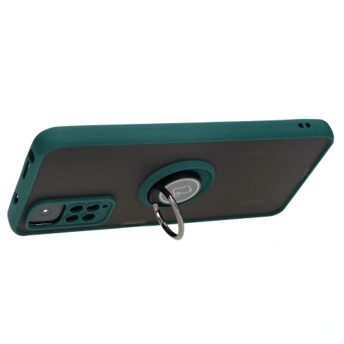 Etui z uchwytem na palec Bizon Case Hybrid Ring do Xiaomi Redmi Note 11 / 11S 4G przydymione z ciemnozieloną ramką